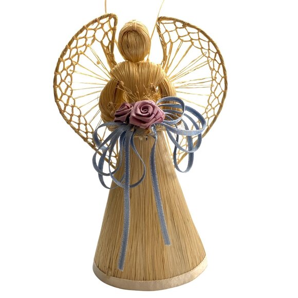 Handcrafted Straw Angel With Floral Accents - Picture 1 of 7
